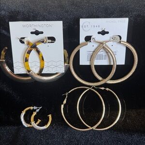 Worthington Mixed Metal and Tortoise Hoop Earrings